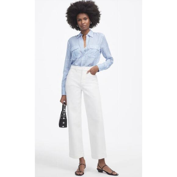 Madewell The Petite Perfect Vintage Wide-Leg Crop Jeans WMNS SZ 28P White NU300 - Picture 2 of 9